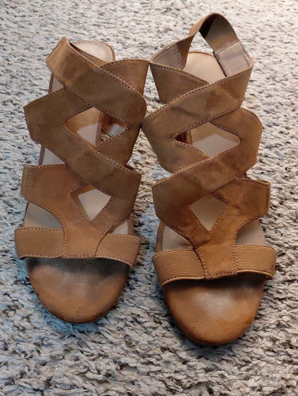Dress Barn Brown Suede Strappy Wedge Sandals